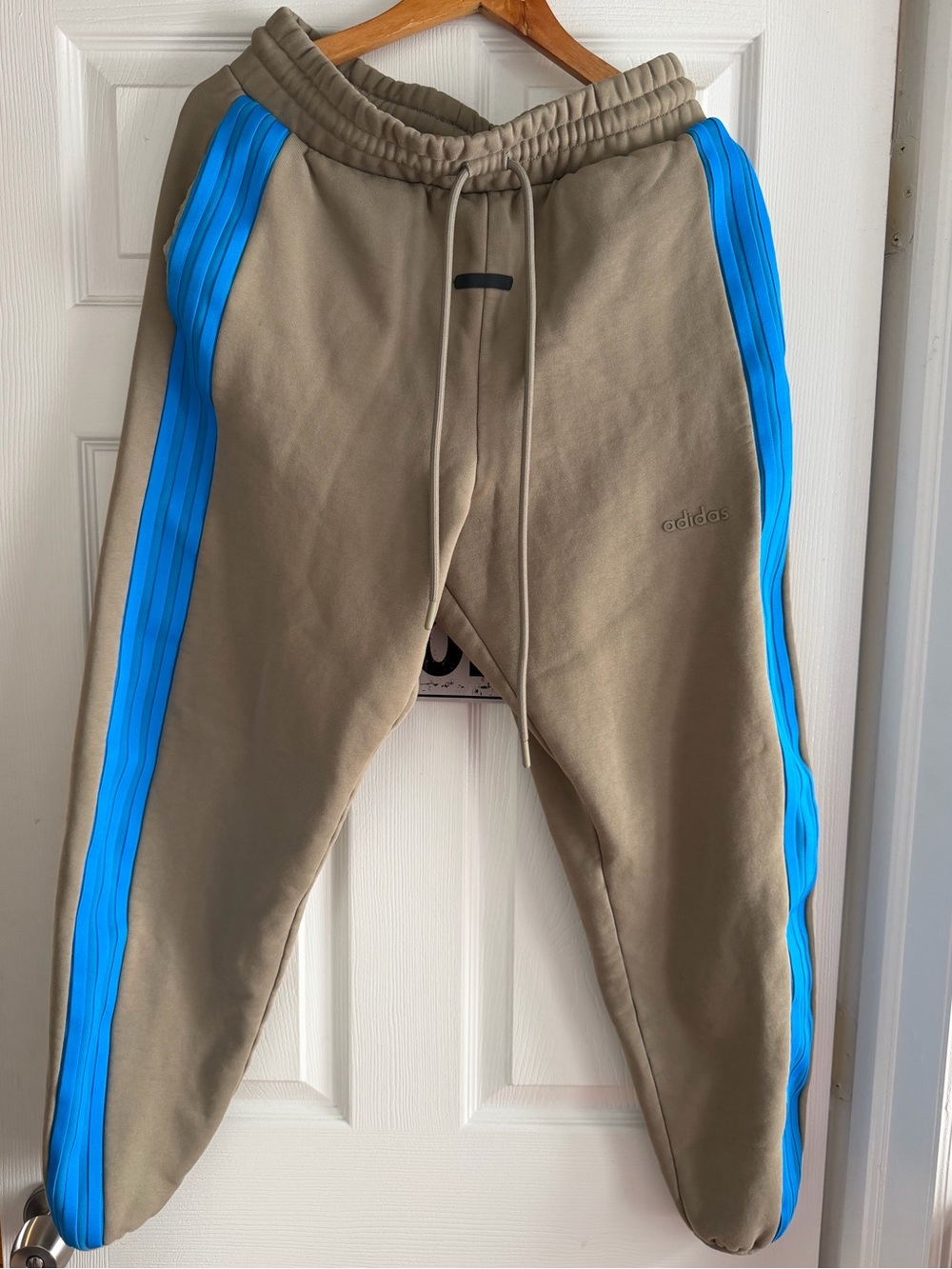 Adidas Fear of God  Men's Tan Jogger Pants with Blue Side Stripes